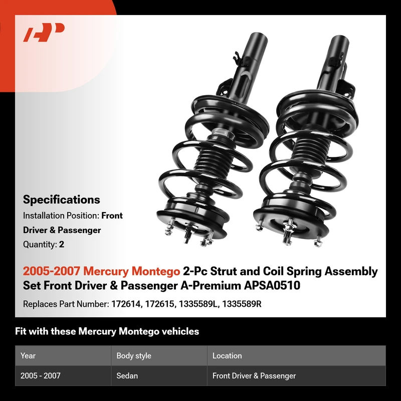 2005-2007 Mercury Montego 2-Pc Strut and Coil Spring Assembly Set Front Driver & Passenger A-Premium APSA0510