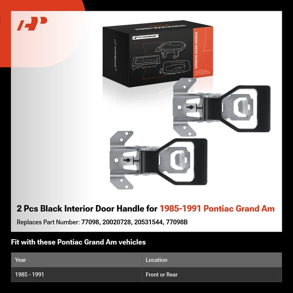 2 Pcs Black Interior Door Handle for 1985-1991 Pontiac Grand Am