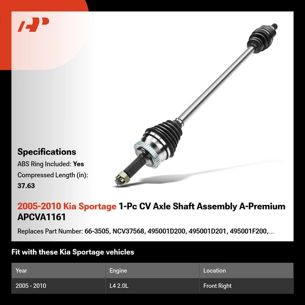 2005-2010 Kia Sportage 1-Pc CV Axle Shaft Assembly A-Premium APCVA1161