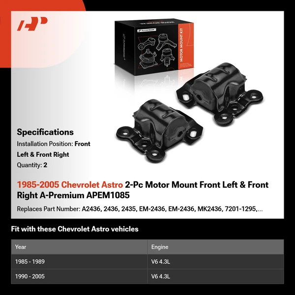 1985-2005 Chevrolet Astro 2-Pc Motor Mount Front Left & Front Right A-Premium APEM1085