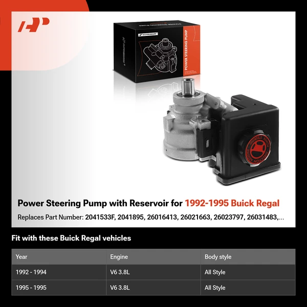 Power Steering Pump with Reservoir for 1992-1995 Buick Regal