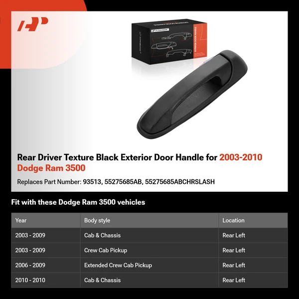 Rear Driver Texture Black Exterior Door Handle for 2003-2010 Dodge Ram 3500