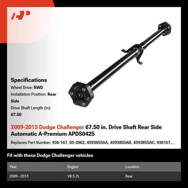 2009-2013 Dodge Challenger 67.50 in. Drive Shaft Rear Side Automatic A-Premium APDS0425