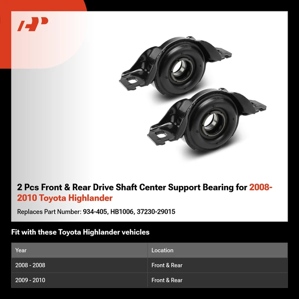2 Pcs Front & Rear Drive Shaft Center Support Bearing for 2008-2010 Toyota Highlander