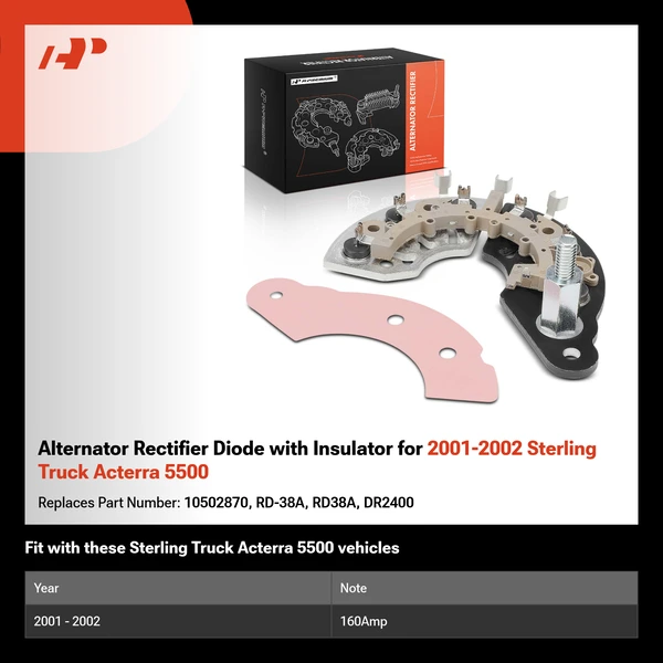 Alternator Rectifier Diode with Insulator for 2001-2002 Sterling Truck Acterra 5500