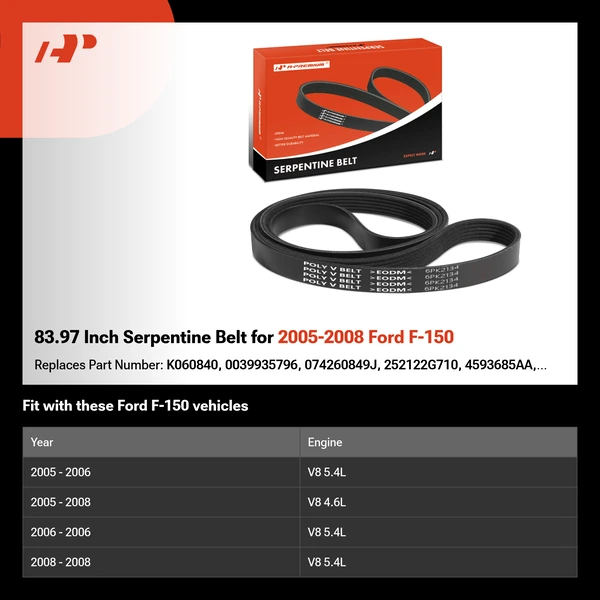 83.97 Inch Serpentine Belt for 2005-2008 Ford F-150