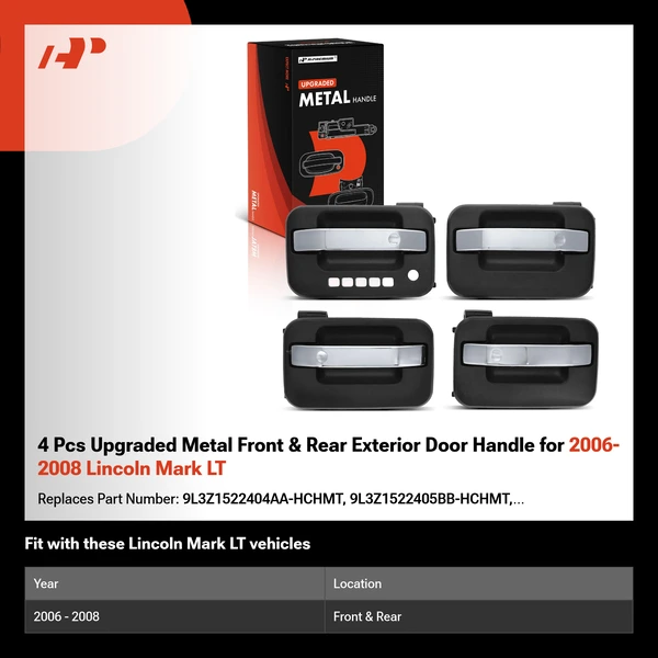 4 Pcs Upgraded Metal Front & Rear Exterior Door Handle for 2006-2008 Lincoln Mark LT