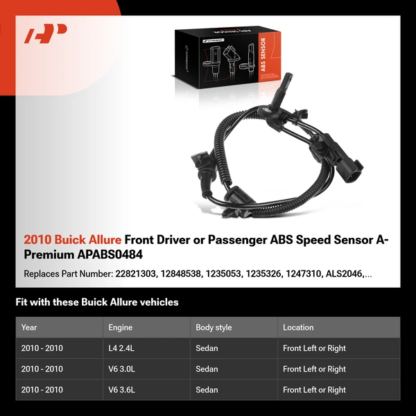 2010 Buick Allure Front Driver or Passenger ABS Speed Sensor A-Premium APABS0484