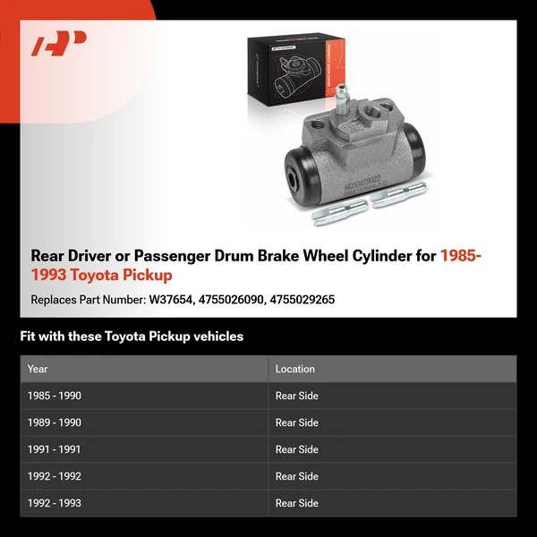 Rear Driver or Passenger Drum Brake Wheel Cylinder for 1985-1993 Toyota Pickup