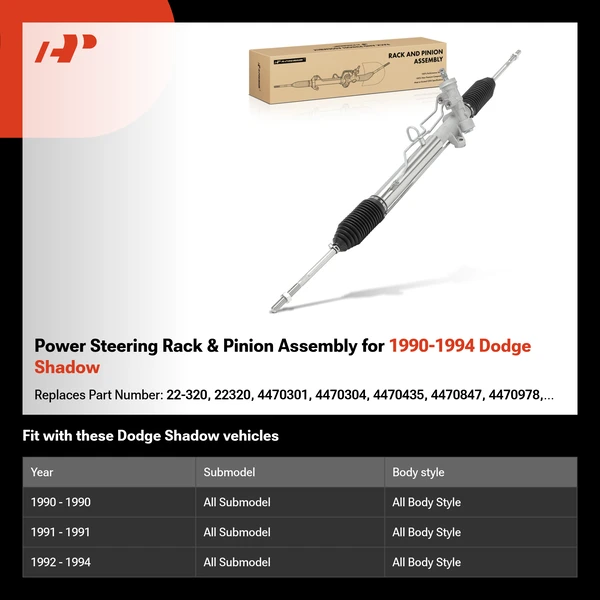 Power Steering Rack & Pinion Assembly for 1990-1994 Dodge Shadow