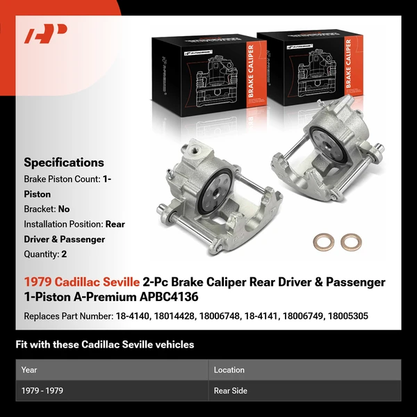 1979 Cadillac Seville 2-Pc Brake Caliper Rear Driver & Passenger 1-Piston A-Premium APBC4136