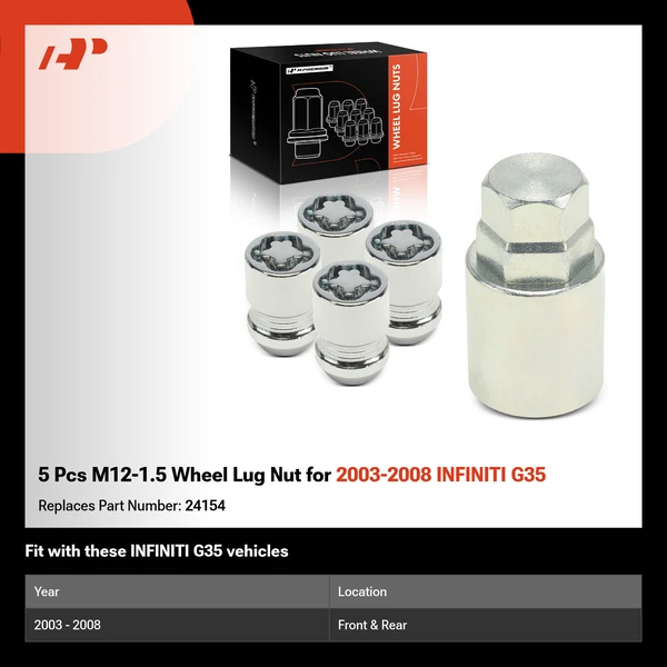 5 Pcs M12-1.5 Wheel Lug Nut for 2003-2008 INFINITI G35