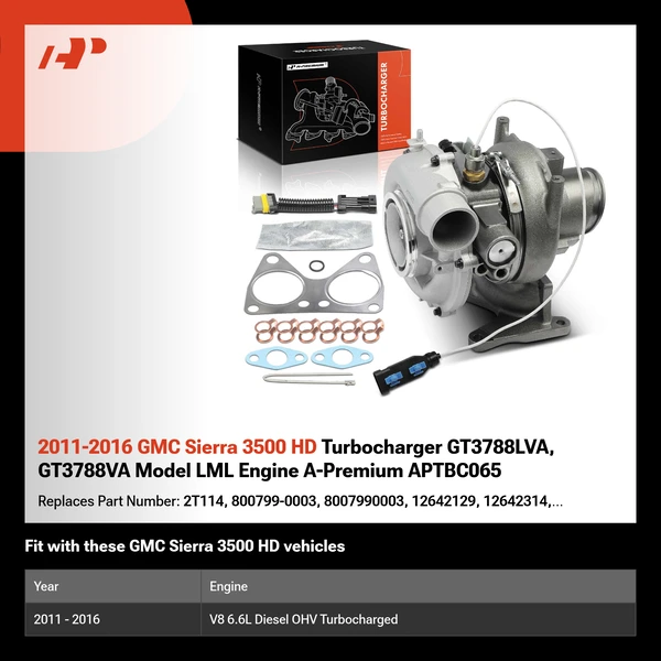 2011-2016 GMC Sierra 3500 HD Turbocharger GT3788LVA, GT3788VA Model LML Engine A-Premium APTBC065