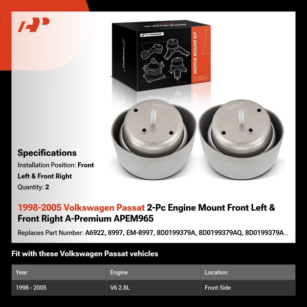 1998-2005 Volkswagen Passat 2-Pc Engine Mount Front Left & Front Right A-Premium APEM965