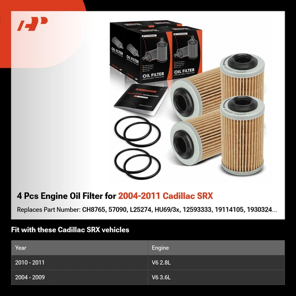 4 Pcs Engine Oil Filter for 2004-2011 Cadillac SRX