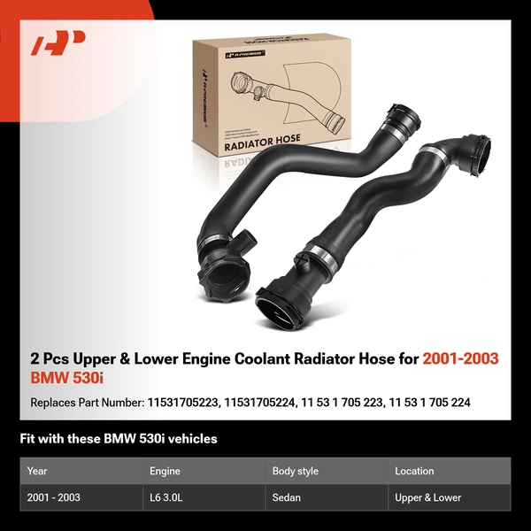 2 Pcs Upper & Lower Engine Coolant Radiator Hose for 2001-2003 BMW 530i