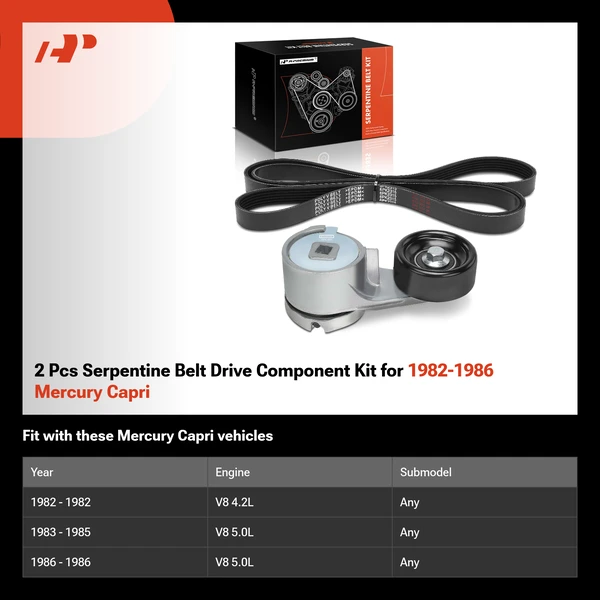 2 Pcs Serpentine Belt Drive Component Kit for 1982-1986 Mercury Capri