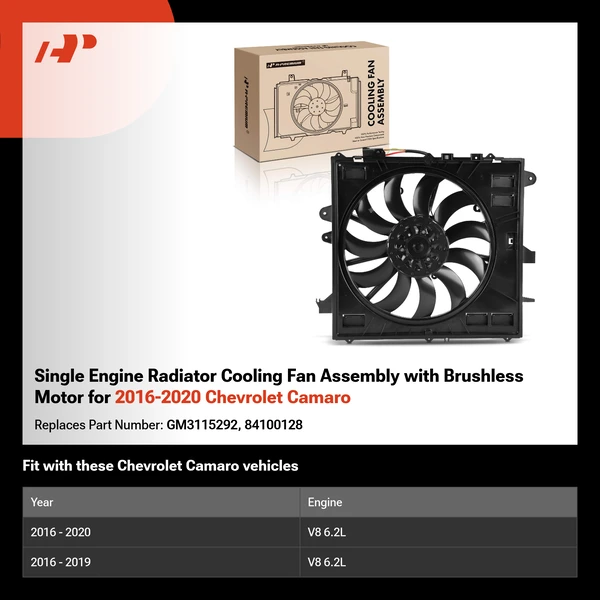 Single Engine Radiator Cooling Fan Assembly with Brushless Motor for 2016-2020 Chevrolet Camaro