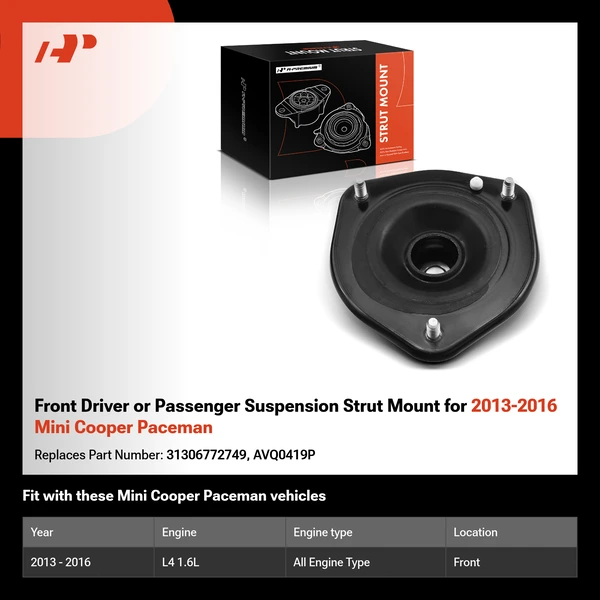 Front Driver or Passenger Suspension Strut Mount for 2013-2016 Mini Cooper Paceman