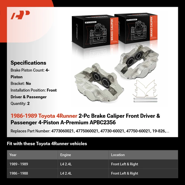 1986-1989 Toyota 4Runner 2-Pc Brake Caliper Front Driver & Passenger 4-Piston A-Premium APBC2356