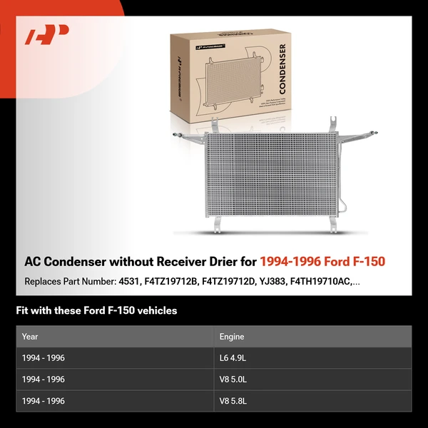 AC Condenser without Receiver Drier for 1994-1996 Ford F-150