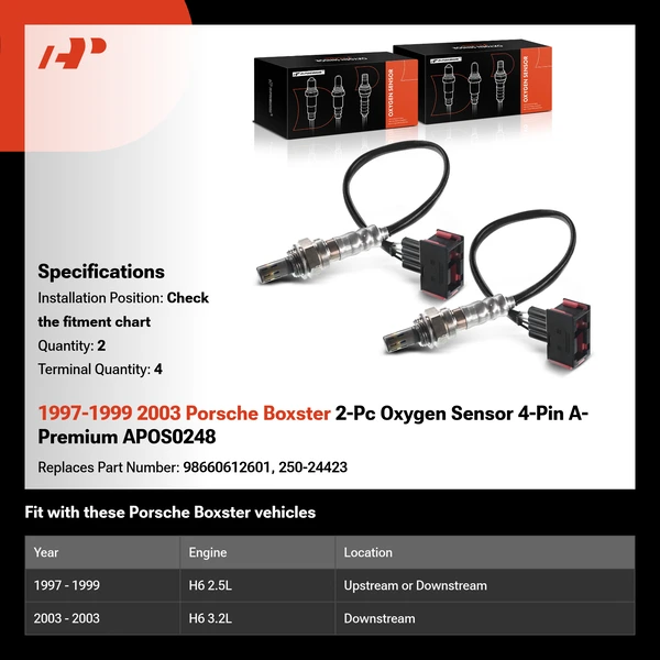 1997-1999 2003 Porsche Boxster 2-Pc Oxygen Sensor 4-Pin A-Premium APOS0248