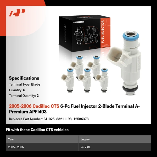 2005-2006 Cadillac CTS 6-Pc Fuel Injector 2-Blade Terminal A-Premium APFI403