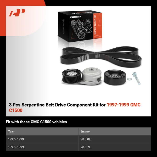 3 Pcs Serpentine Belt Drive Component Kit for 1997-1999 GMC C1500