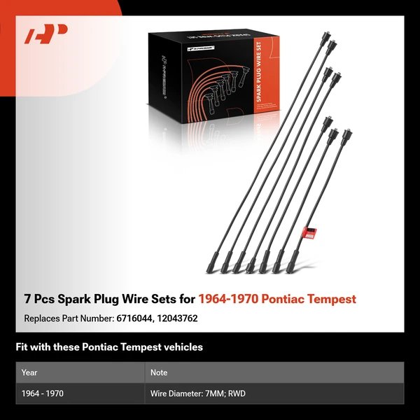 7 Pcs Spark Plug Wire Sets for 1964-1970 Pontiac Tempest