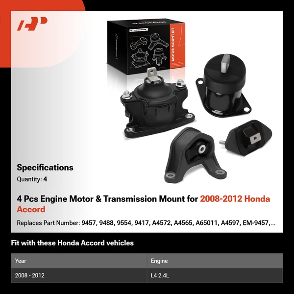 4 Pcs Engine Motor & Transmission Mount for 2008-2012 Honda Accord