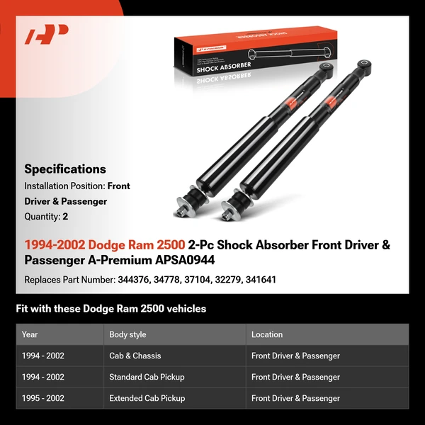 1994-2002 Dodge Ram 2500 2-Pc Shock Absorber Front Driver & Passenger A-Premium APSA0944