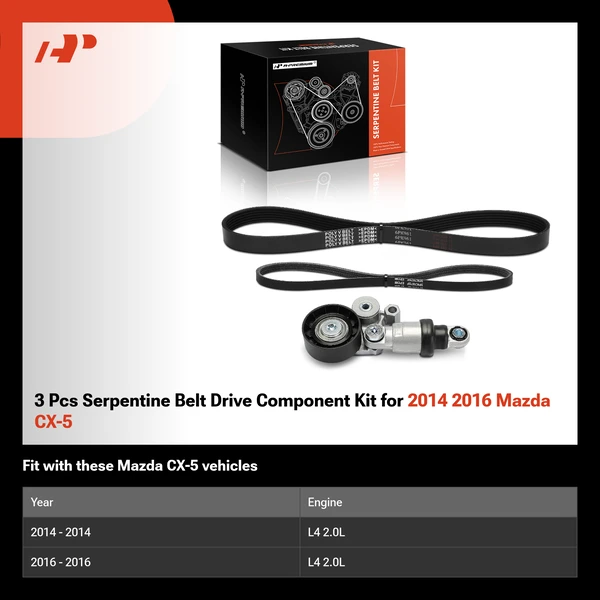 3 Pcs Serpentine Belt Drive Component Kit for 2014 2016 Mazda CX-5