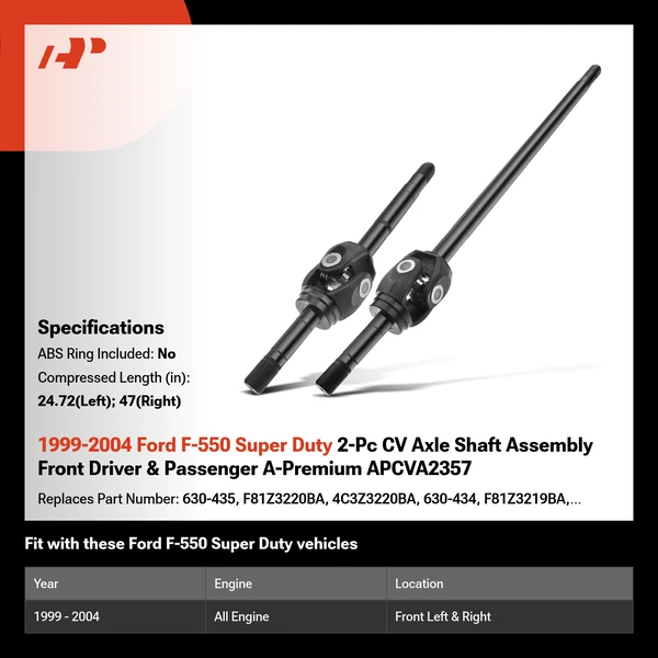 1999-2004 Ford F-550 Super Duty 2-Pc CV Axle Shaft Assembly Front Driver & Passenger A-Premium APCVA2357