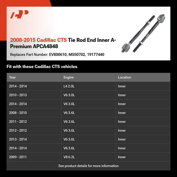 2008-2015 Cadillac CTS Tie Rod End Inner A-Premium APCA4848
