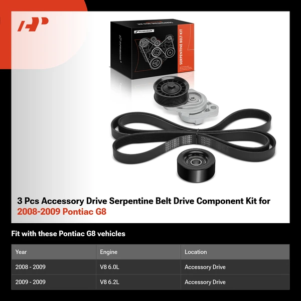 3 Pcs Accessory Drive Serpentine Belt Drive Component Kit for 2008-2009 Pontiac G8