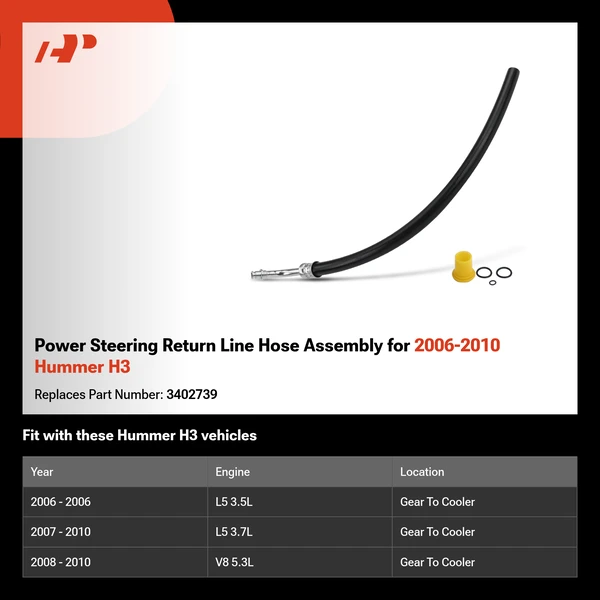Power Steering Return Line Hose Assembly for 2006-2010 Hummer H3