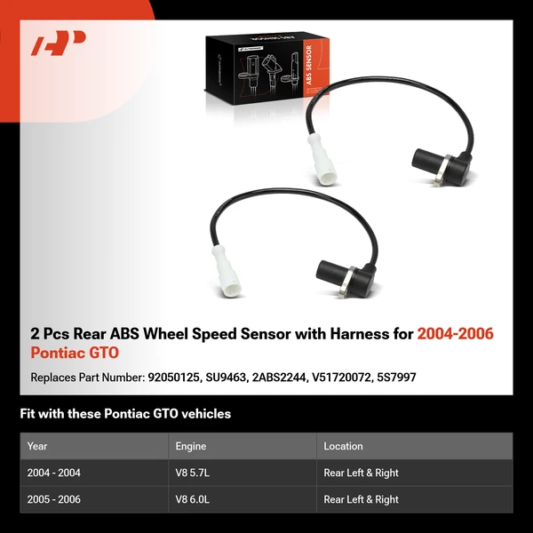 2 Pcs Rear ABS Wheel Speed Sensor with Harness for 2004-2006 Pontiac GTO