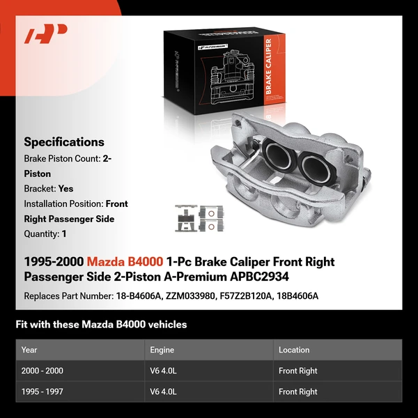 1995-2000 Mazda B4000 1-Pc Brake Caliper Front Right Passenger Side 2-Piston A-Premium APBC2934
