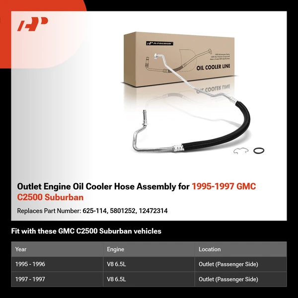 Outlet Engine Oil Cooler Hose Assembly for 1995-1997 GMC C2500 Suburban