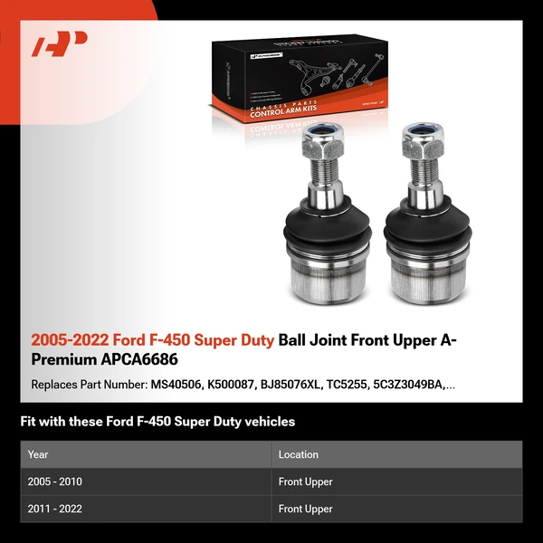 2005-2022 Ford F-450 Super Duty Ball Joint Front Upper A-Premium APCA6686