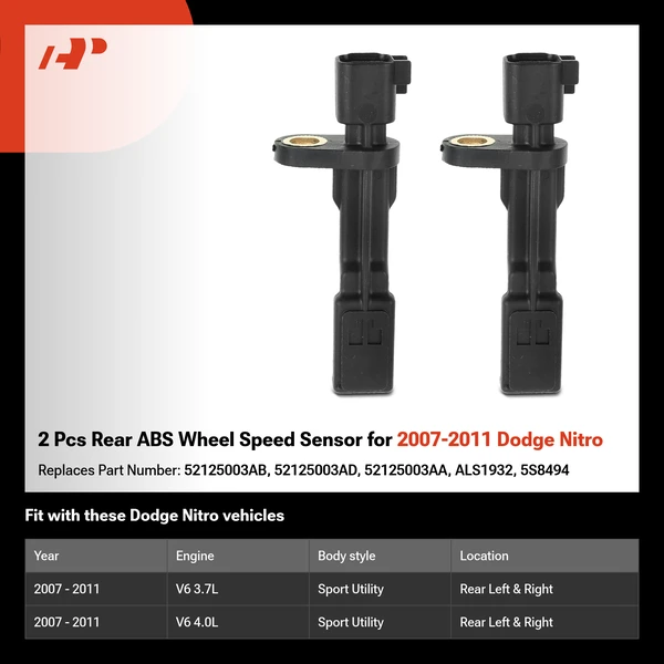 2 Pcs Rear ABS Wheel Speed Sensor for 2007-2011 Dodge Nitro