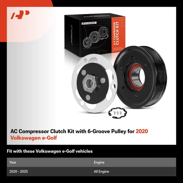 AC Compressor Clutch Kit with 6-Groove Pulley for 2020 Volkswagen e-Golf