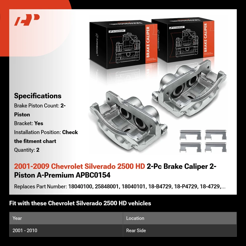 2001-2010 Chevrolet Silverado 2500 HD 2-Pc Brake Caliper 2-Piston A-Premium APBC0154