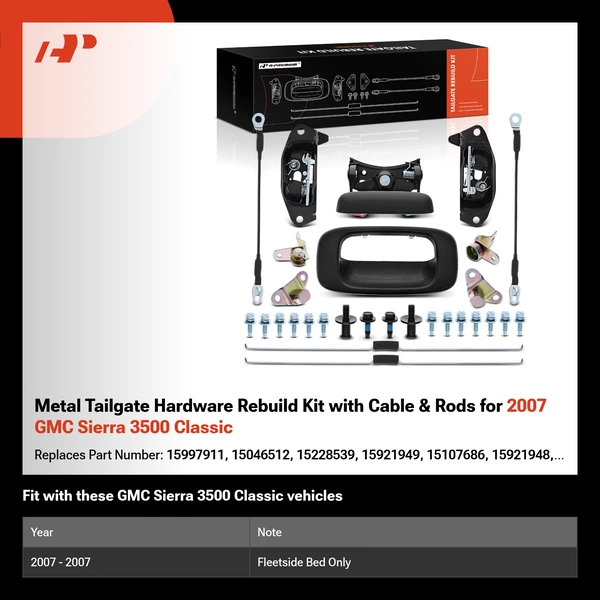 Metal Tailgate Hardware Rebuild Kit with Cable & Rods for 2007 GMC Sierra 3500 Classic