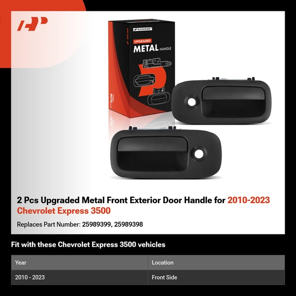 2 Pcs Upgraded Metal Front Exterior Door Handle for 2010-2023 Chevrolet Express 3500