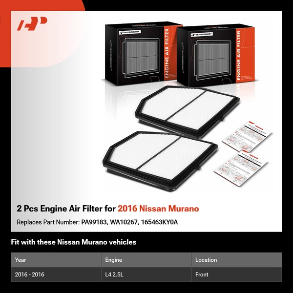 2 Pcs Engine Air Filter for 2016 Nissan Murano