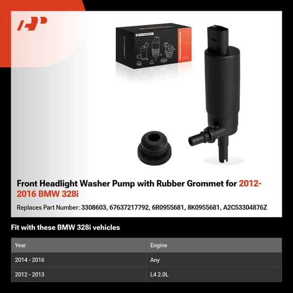 Front Headlight Washer Pump with Rubber Grommet for 2012-2016 BMW 328i