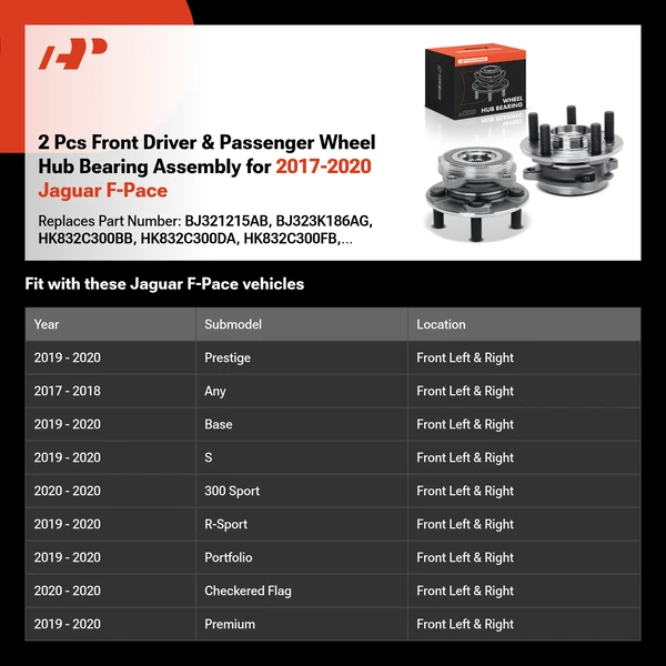2 Pcs Front Driver & Passenger Wheel Hub Bearing Assembly for 2017-2020 Jaguar F-Pace