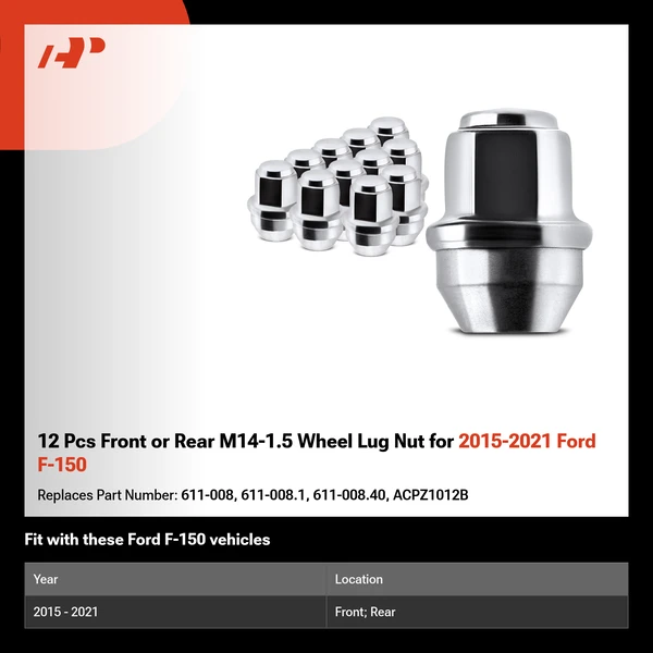 12 Pcs Front or Rear M14-1.5 Wheel Lug Nut for 2015-2021 Ford F-150