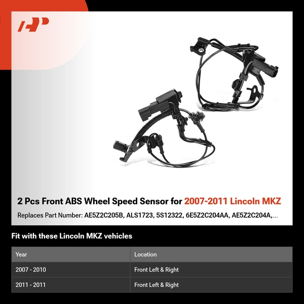 2 Pcs Front ABS Wheel Speed Sensor for 2007-2011 Lincoln MKZ